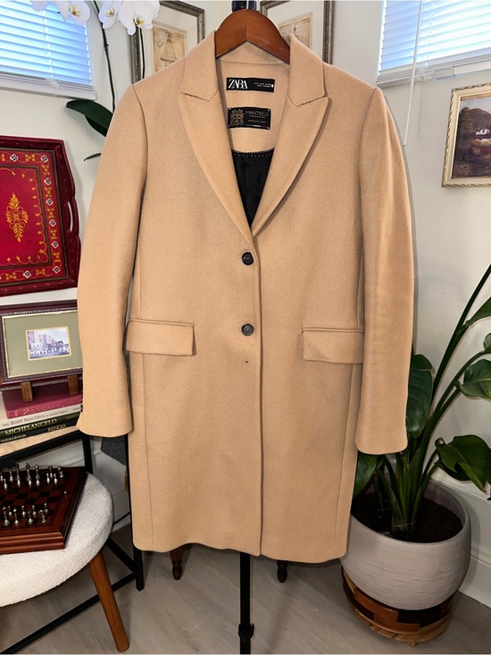 Zara Jackets & Blazers - Zara Women's Camel Single-Breasted Wool  Blend Coat